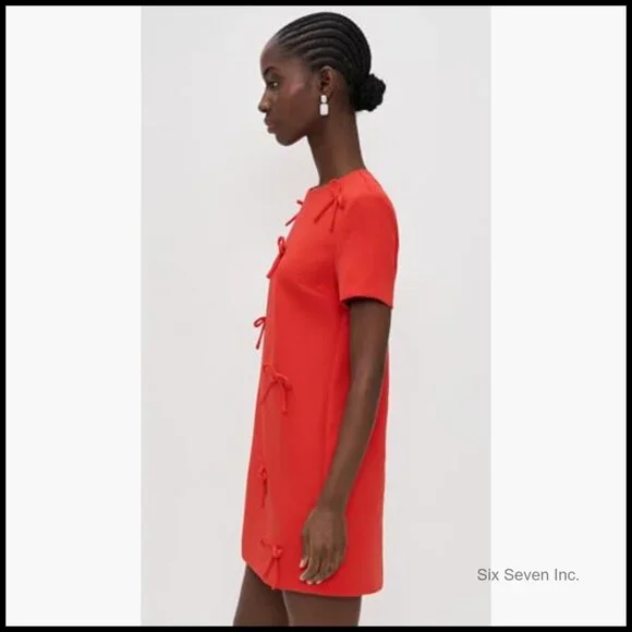 Polyester Mini Dress with Bow Appliques, Hidden Back Zip